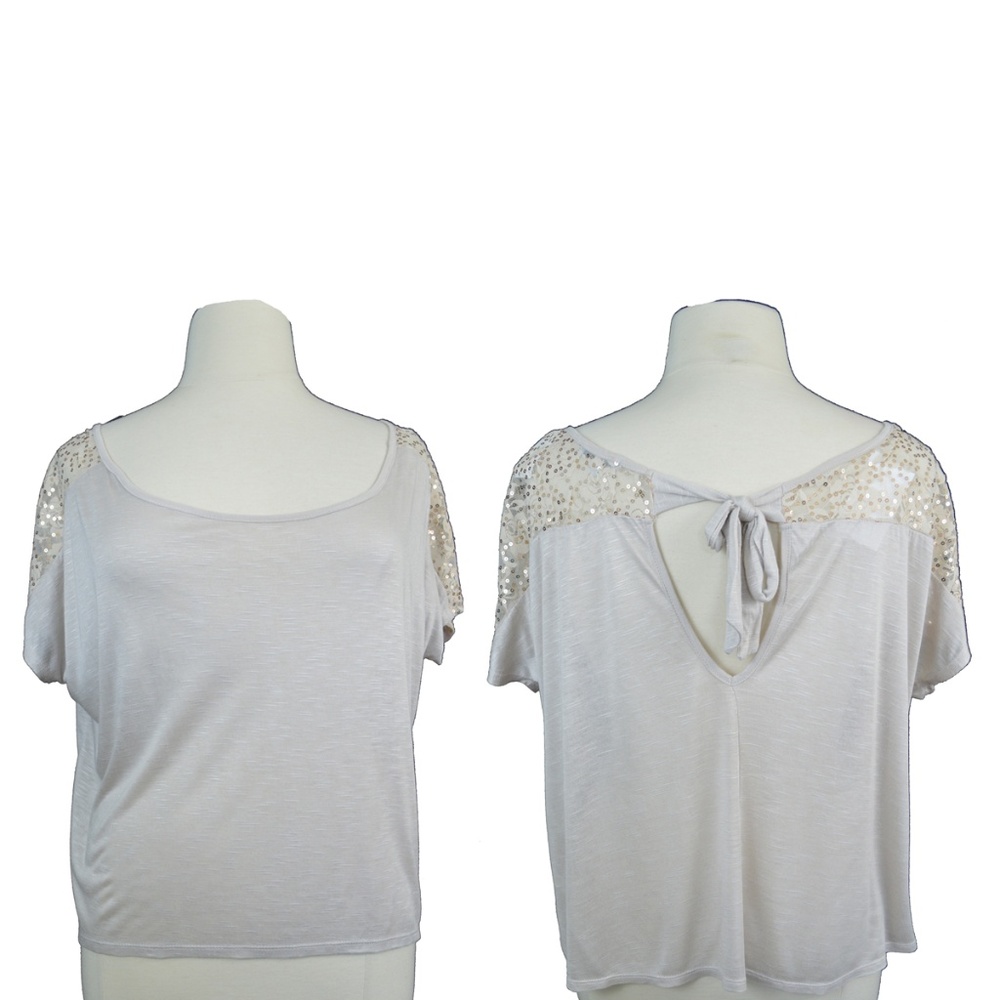 Charlotte Russe Beige/Gold Sequin Crop Top Size XL